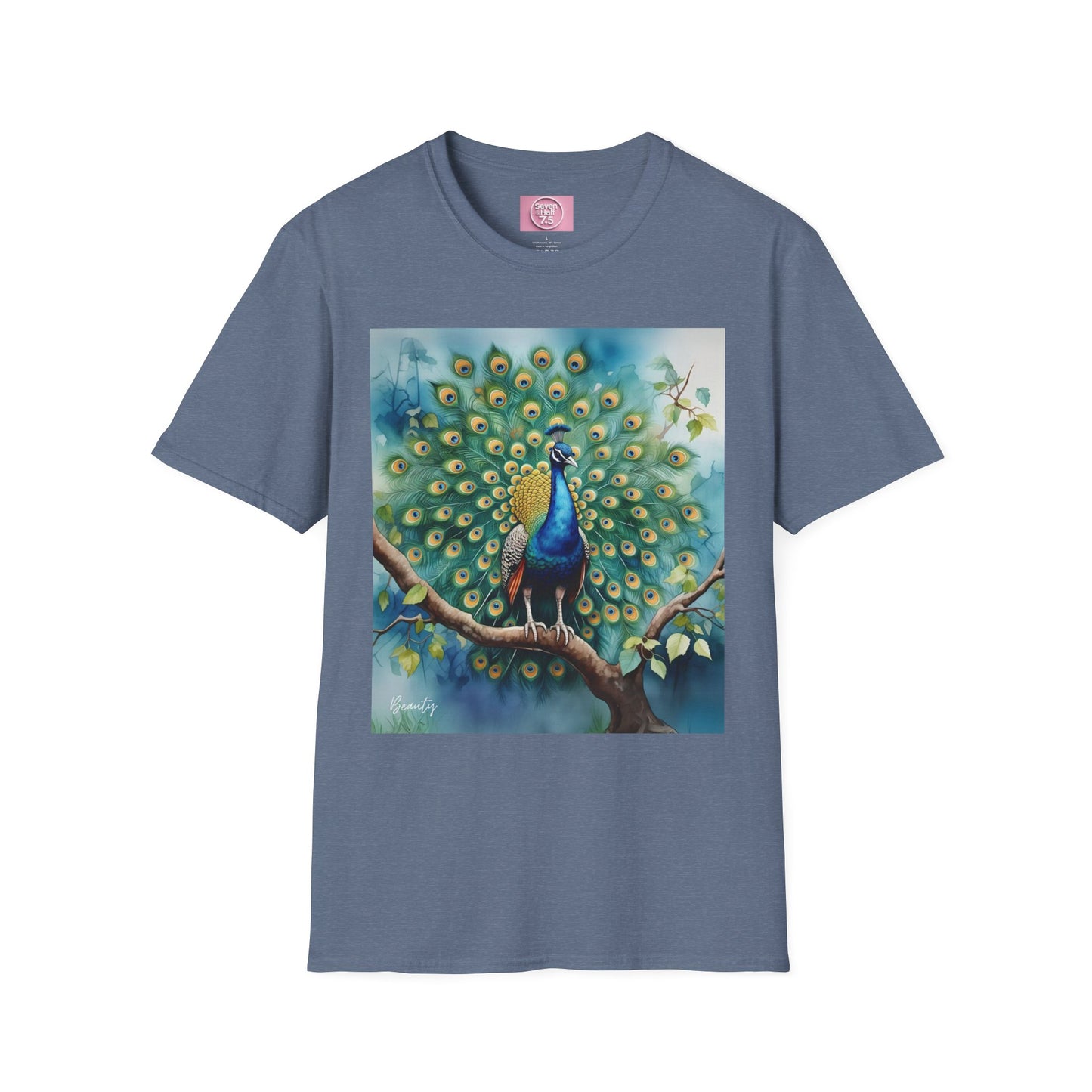 Colorful Peacock Unisex Softstyle T-Shirt - Vibrant Nature Art Tee