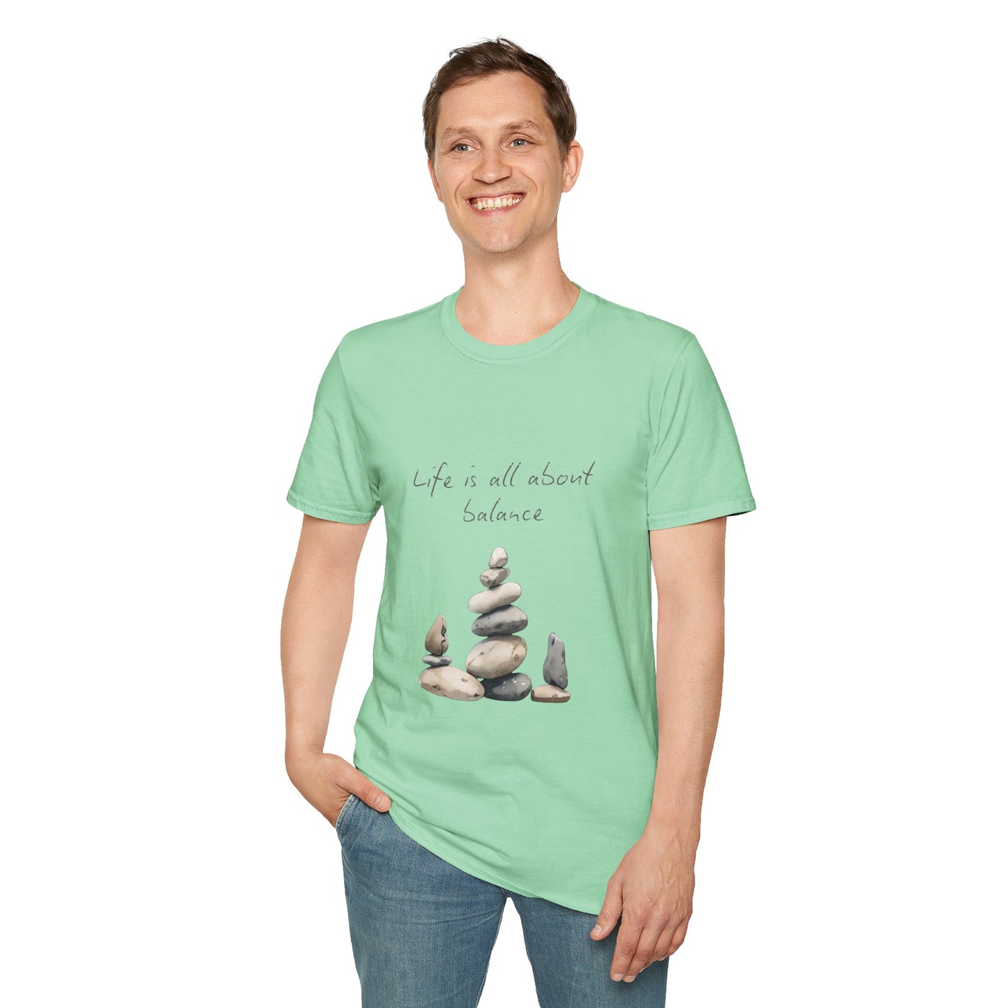 Unisex Softstyle T-Shirt - "Life is all about Balance" Design - Perfect for Mindfulness and Relaxation