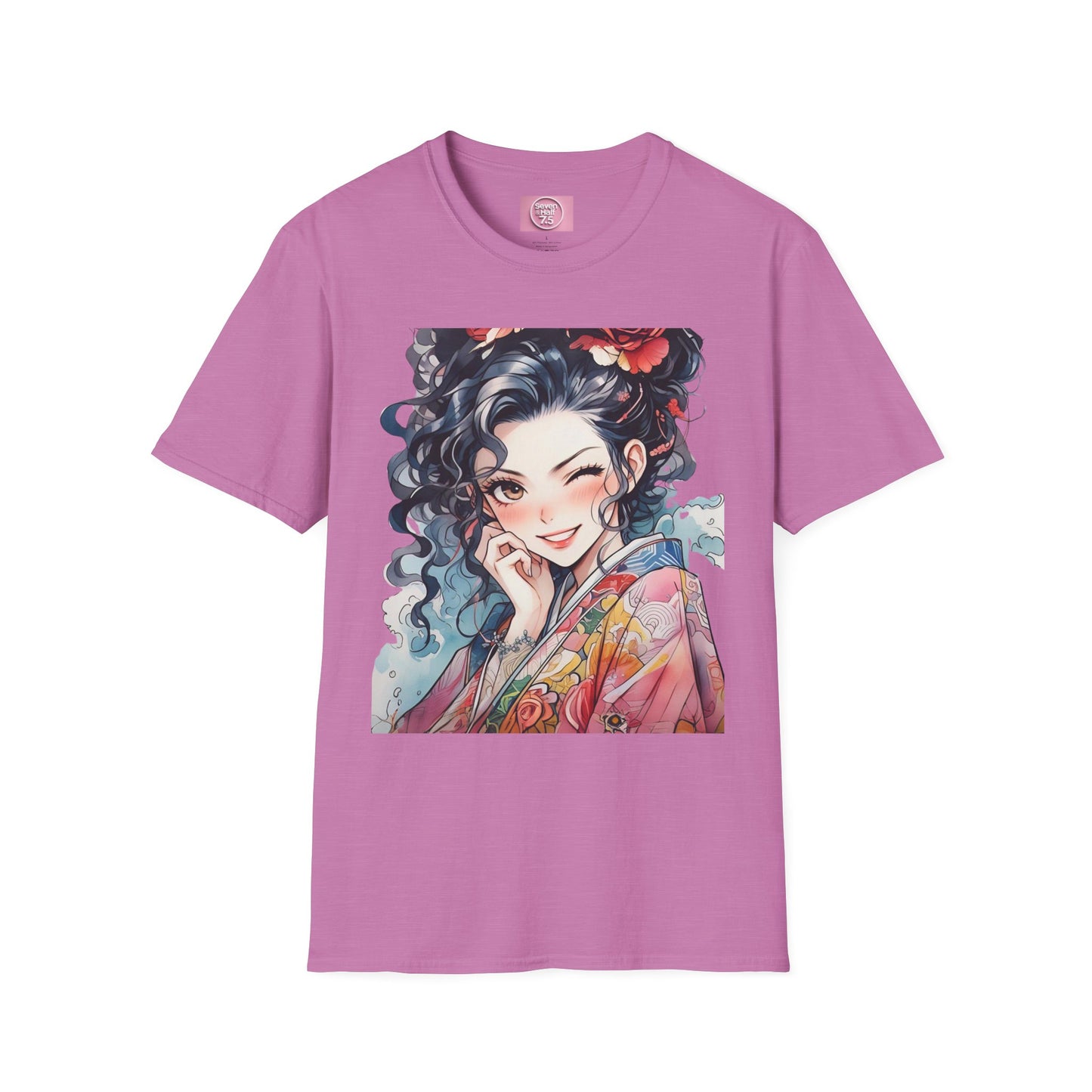 Stylish Unisex Softstyle T-Shirt - Charming Kimono Girl Design