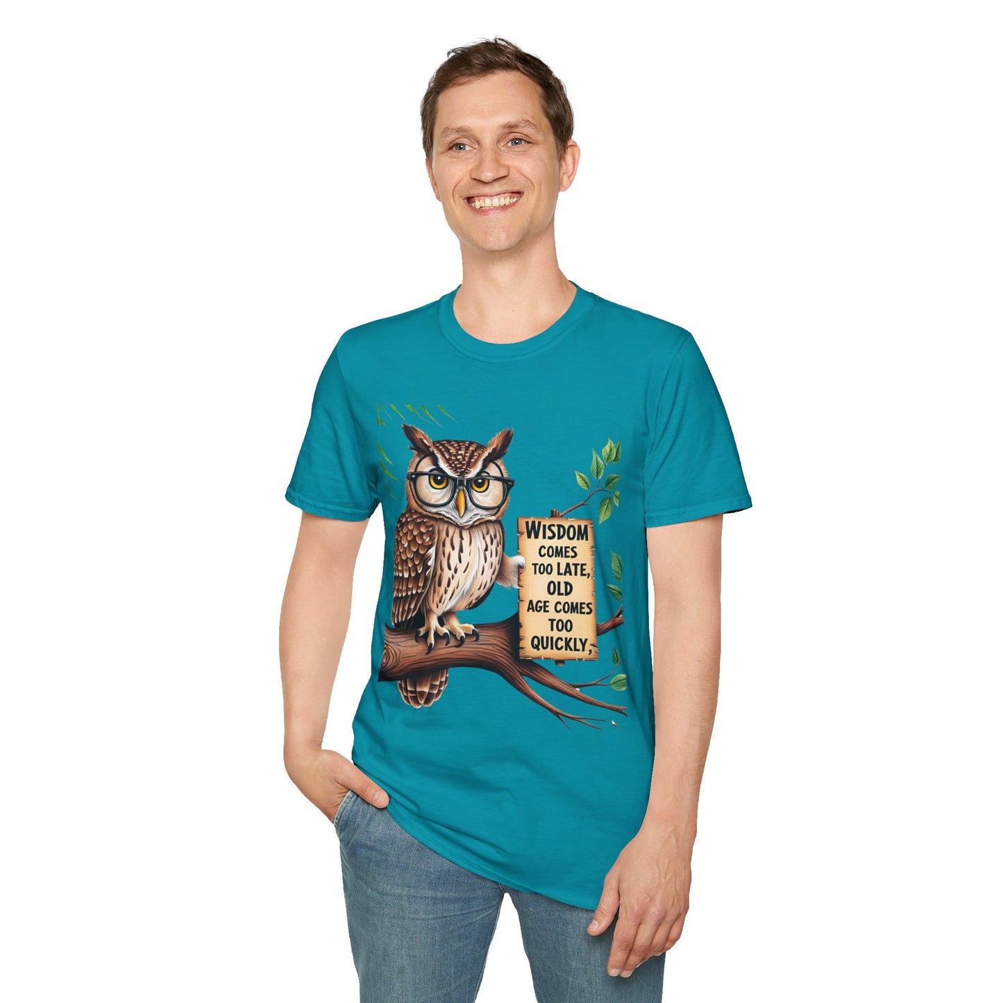 Wisdom Owl Unisex Softstyle T-Shirt - Inspirational Nature Tee