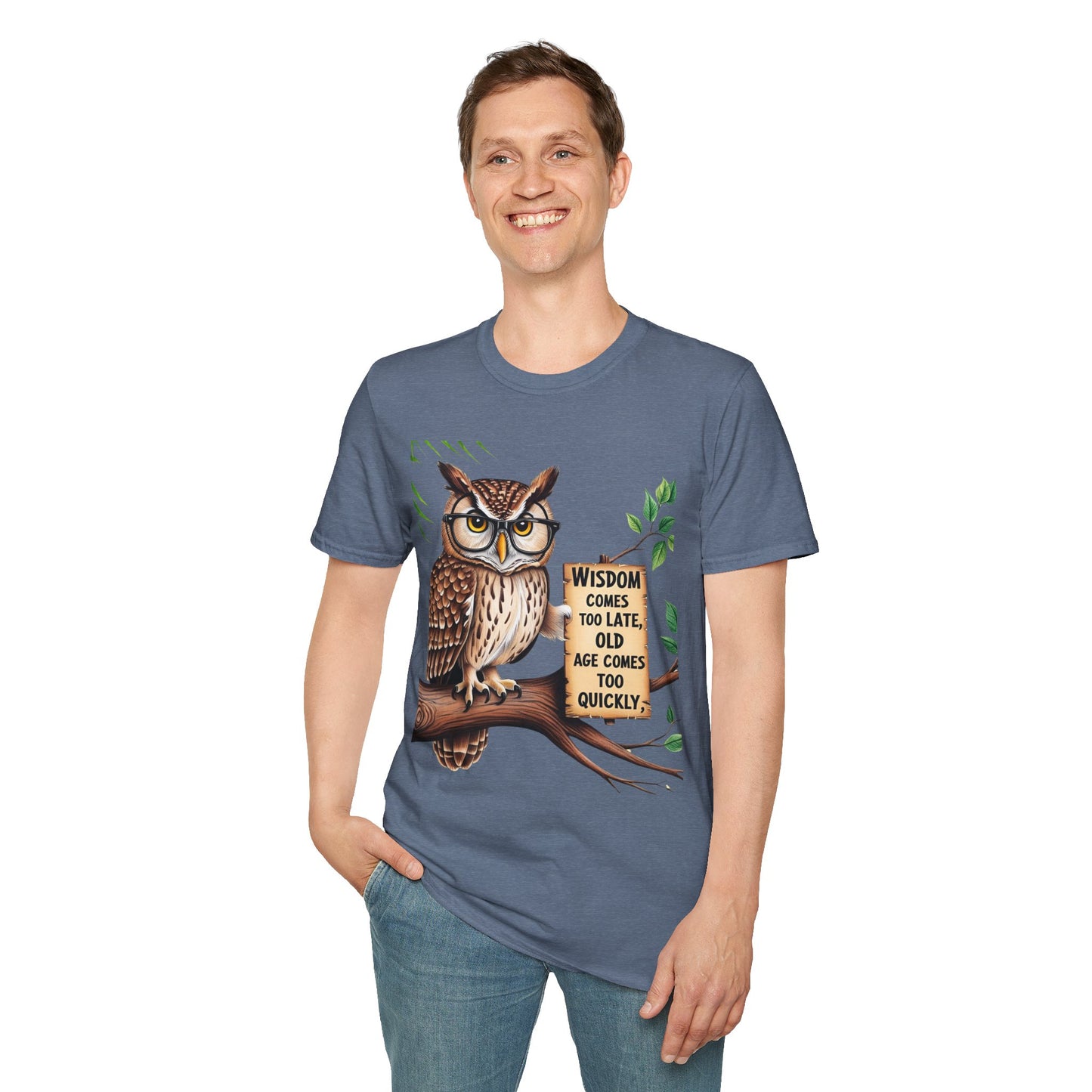 Wisdom Owl Unisex Softstyle T-Shirt - Inspirational Nature Tee