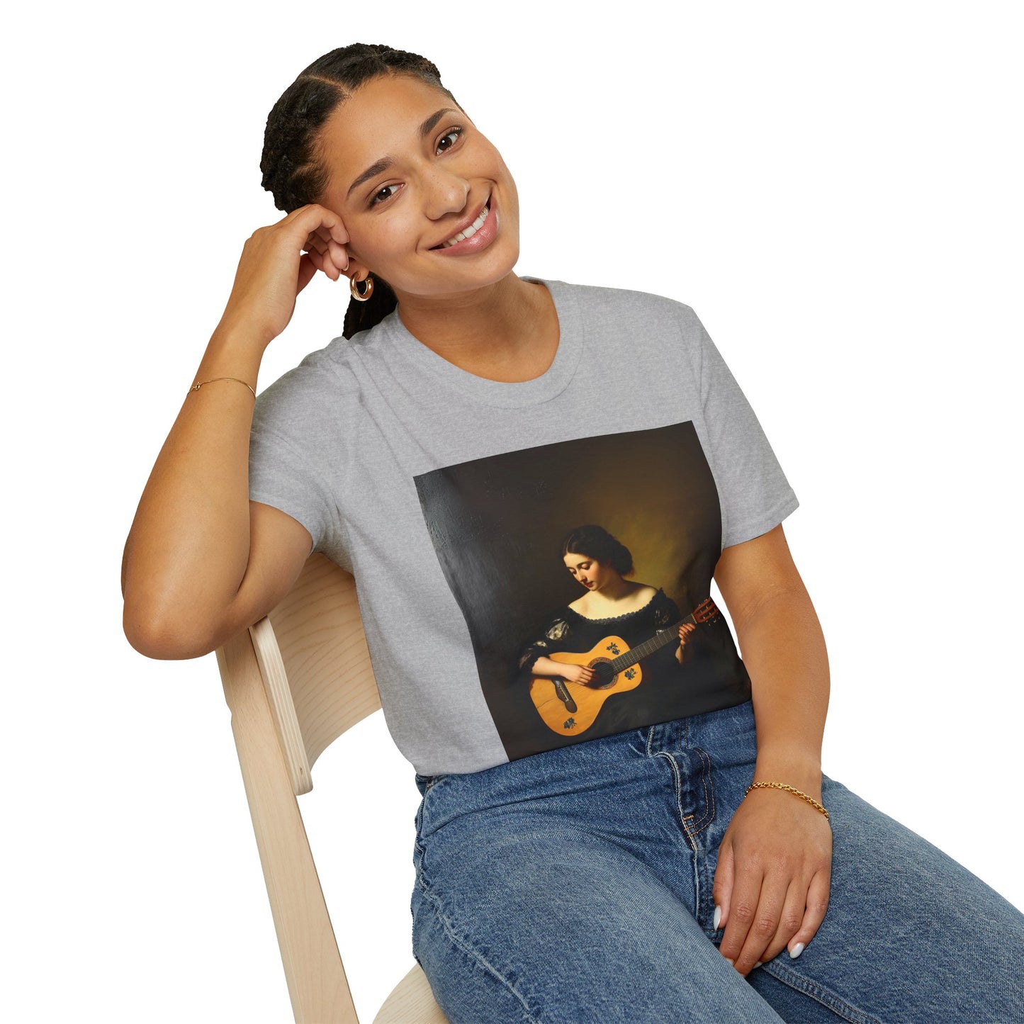 Artistic Guitarist Softstyle T-Shirt - Elegant Vintage Design