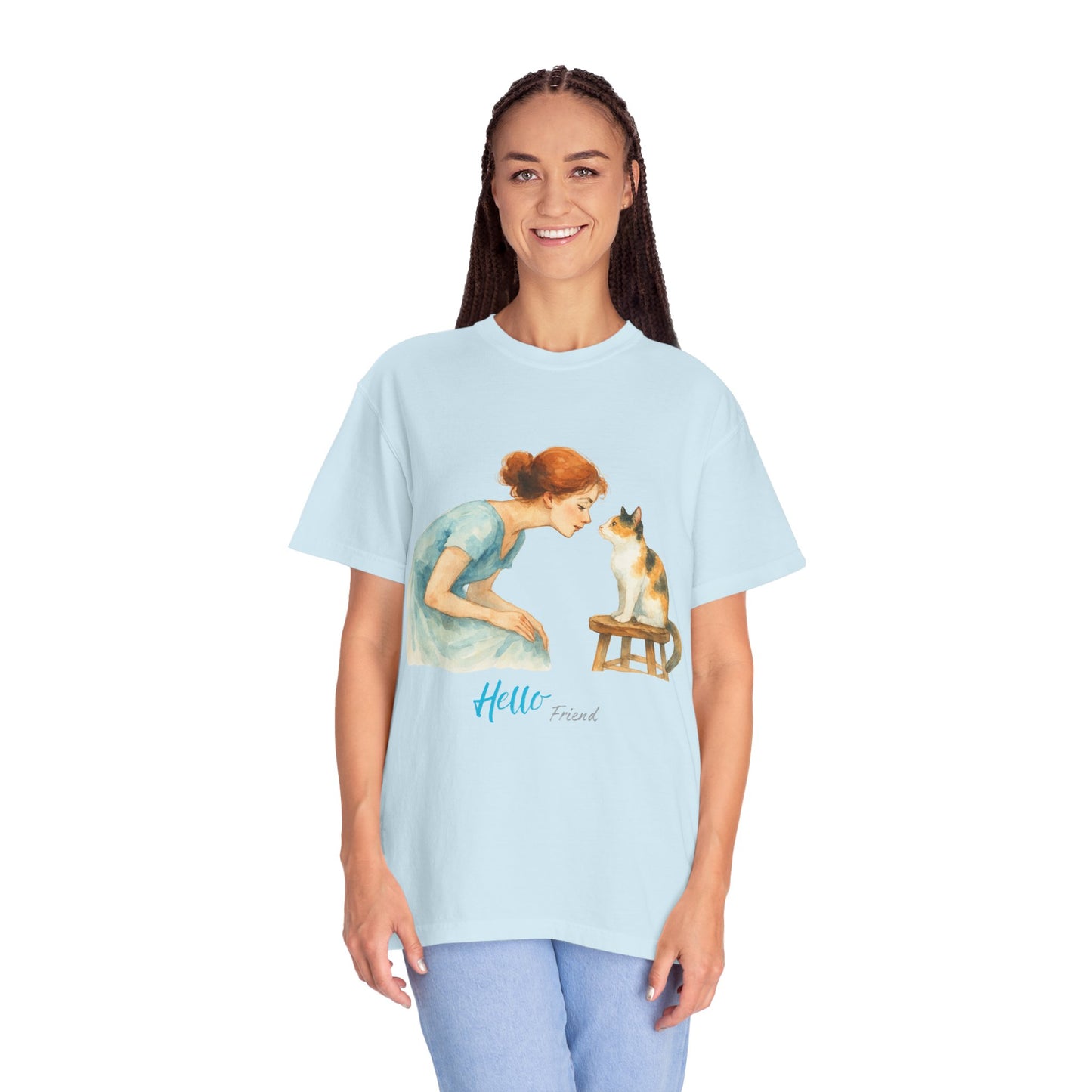 Hello Friend Cat Lover T-Shirt - Unisex Garment-Dyed Tee