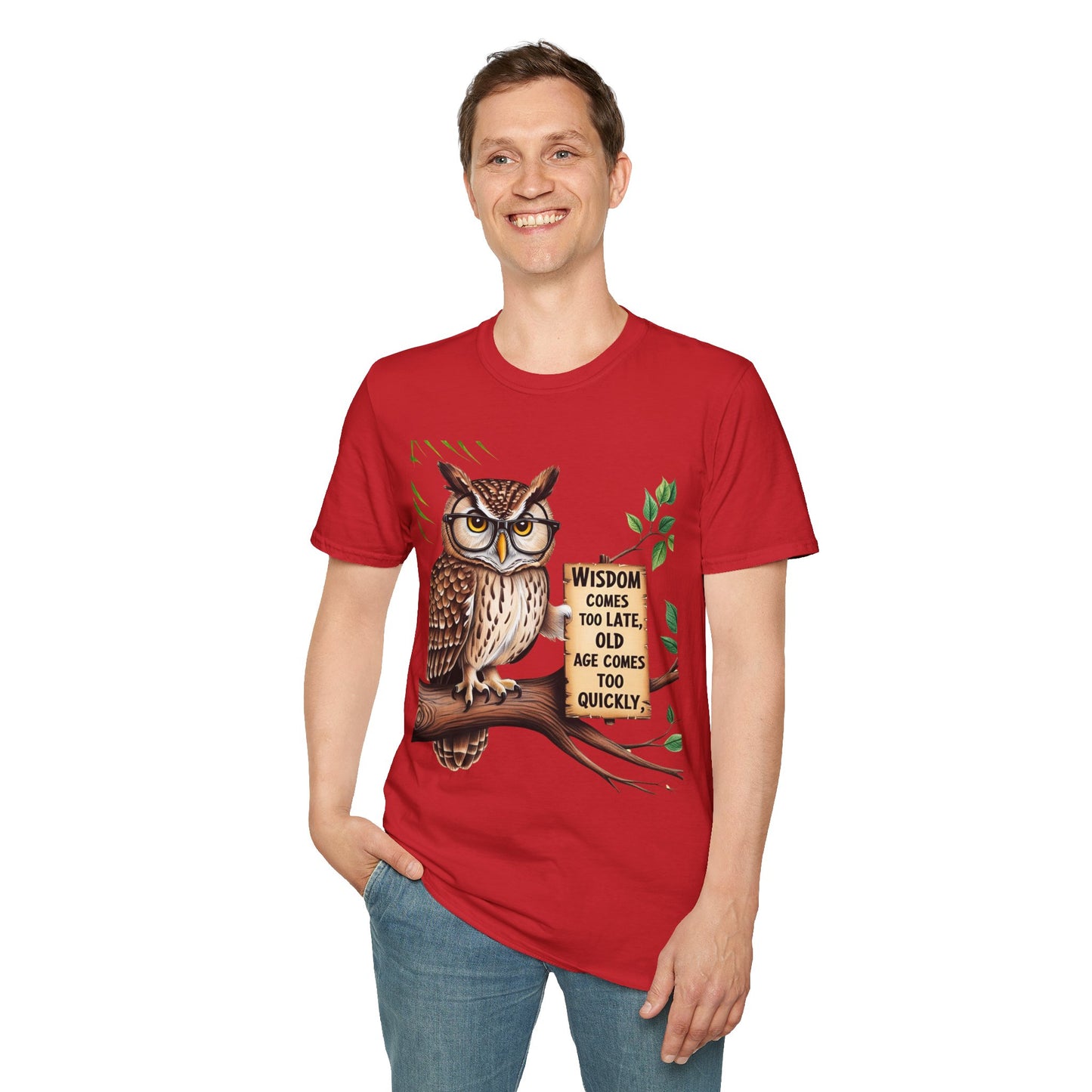 Wisdom Owl Unisex Softstyle T-Shirt - Inspirational Nature Tee