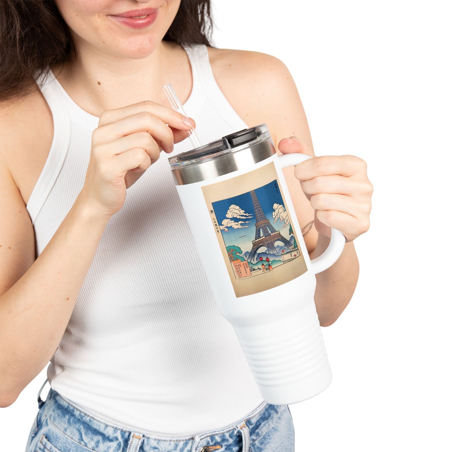 Vintage-Inspired Insulated Travel Mug - 40oz with Iconic Landmarks