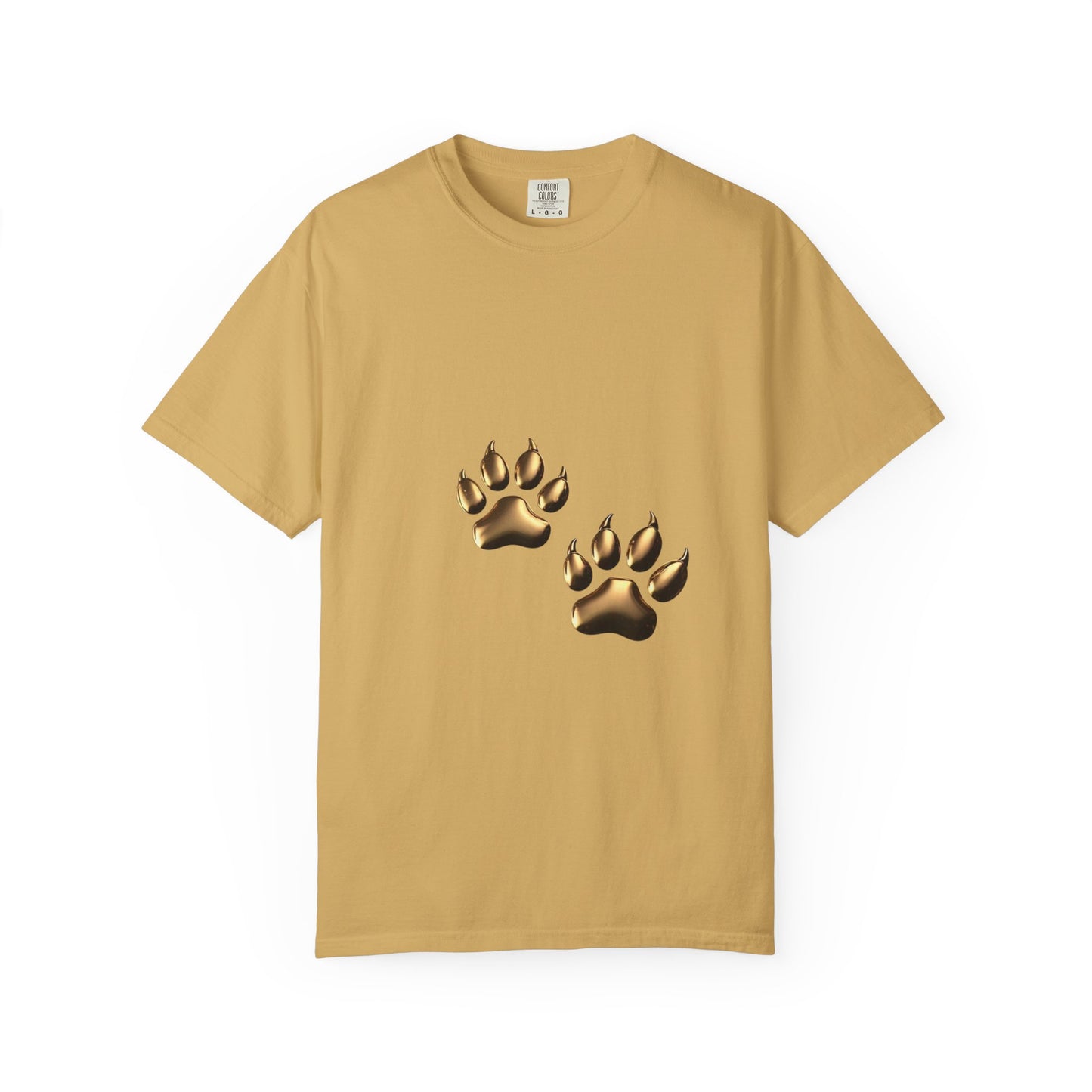 Stylish Unisex Garment-Dyed T-Shirt with Gold Paw Print Design - Perfect for Animal Lovers