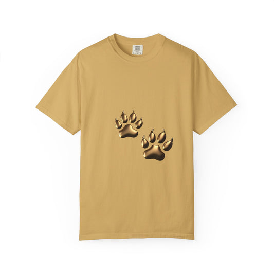 Stylish Unisex Garment-Dyed T-Shirt with Gold Paw Print Design - Perfect for Animal Lovers