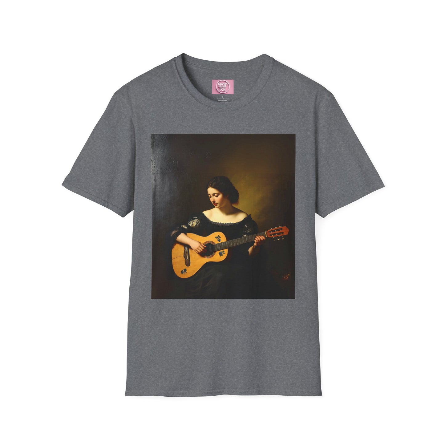 Artistic Guitarist Softstyle T-Shirt - Elegant Vintage Design