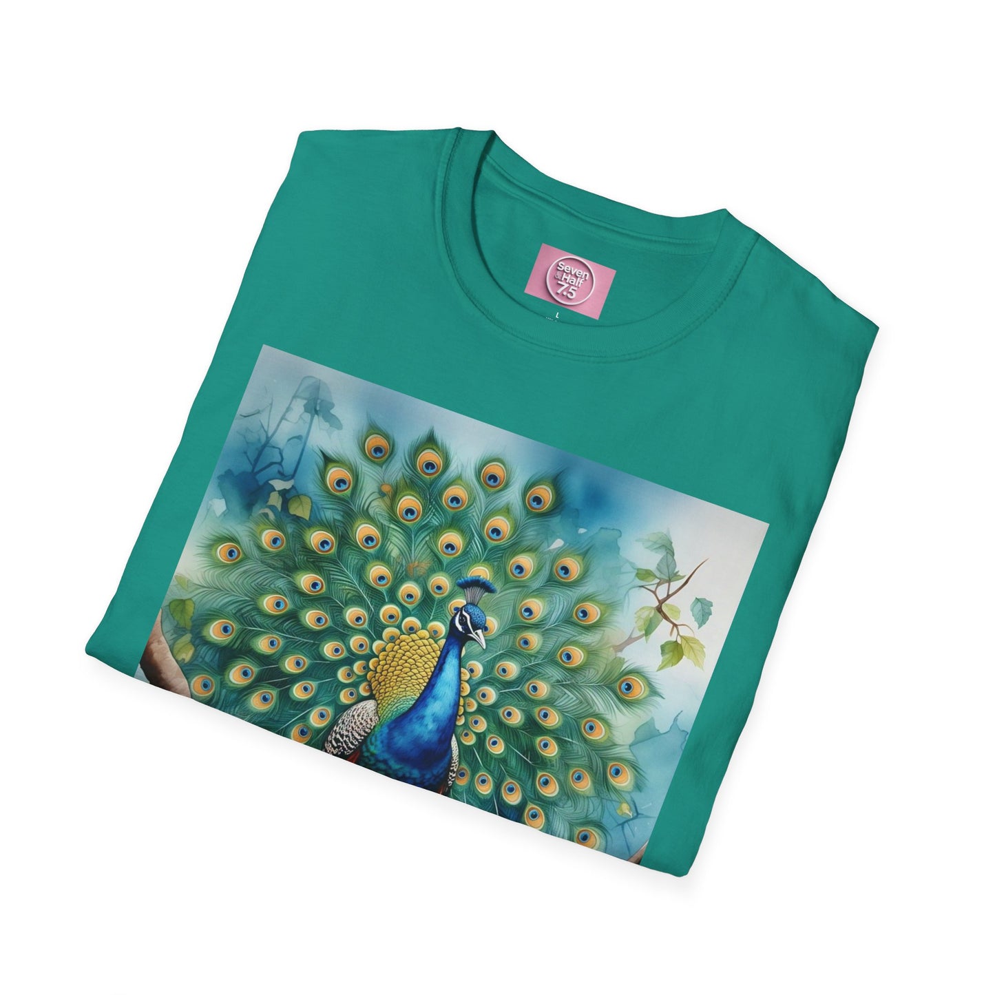 Colorful Peacock Unisex Softstyle T-Shirt - Vibrant Nature Art Tee