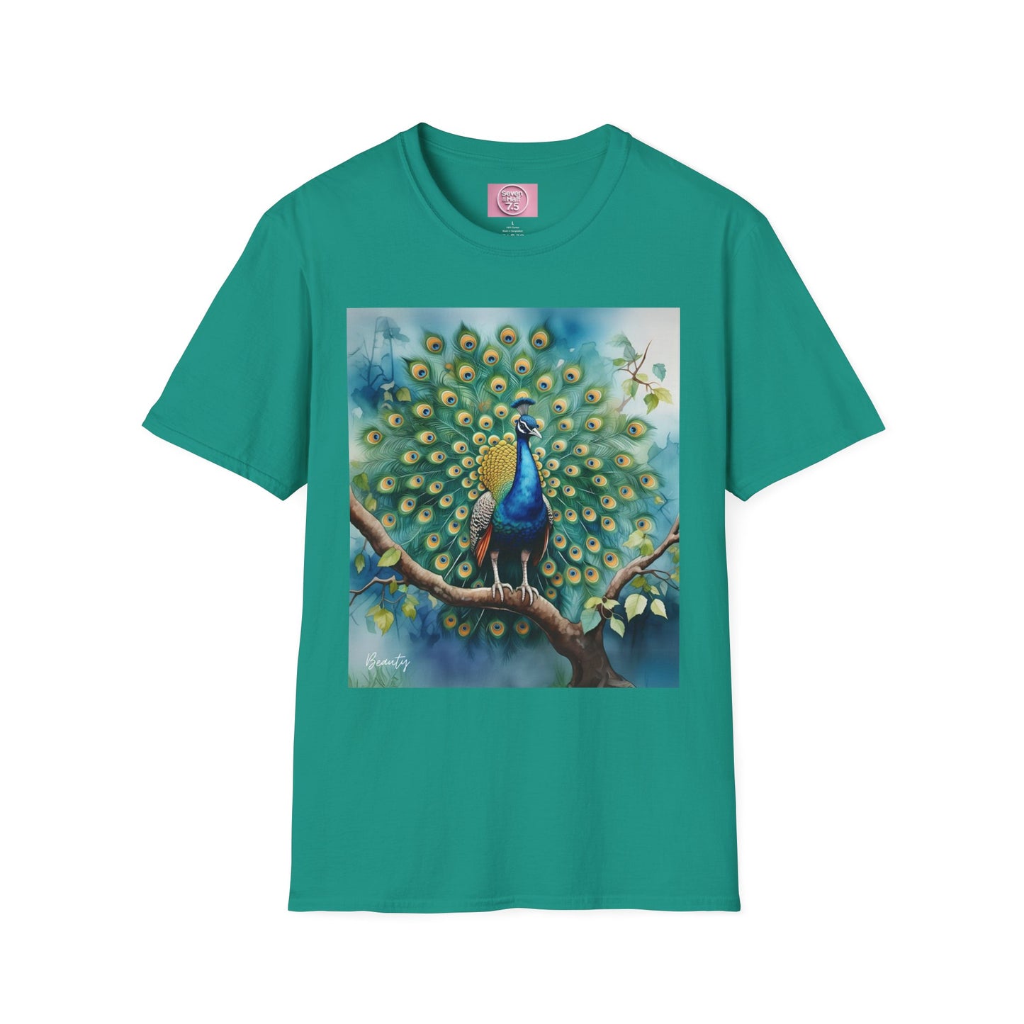 Colorful Peacock Unisex Softstyle T-Shirt - Vibrant Nature Art Tee