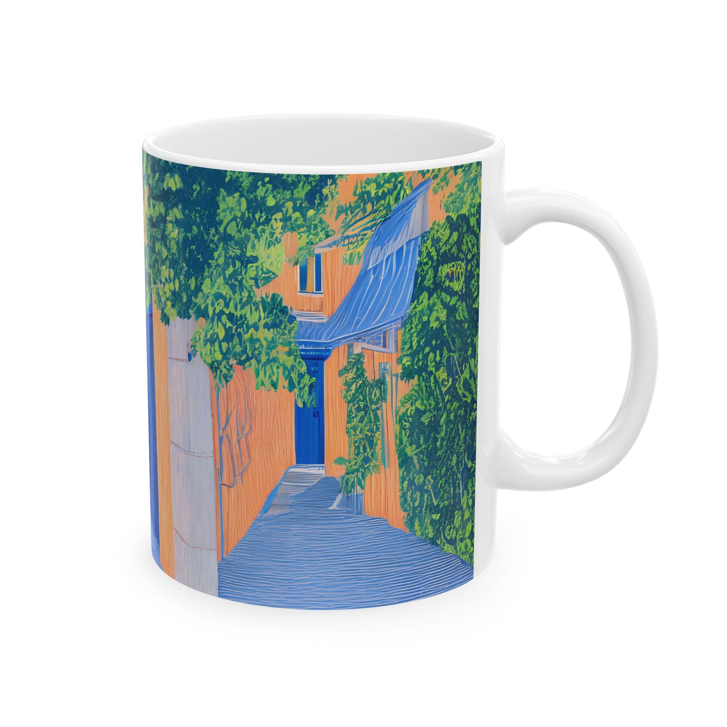 Colorful Ceramic Mug - Artistic Village Street Design - Perfect for Coffee Lovers